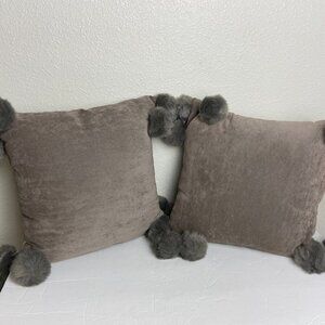 Pier 1 Set 2 pc Pillows Pom pom  Gray